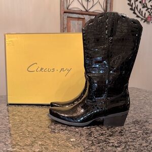 Circus NY Black Croc-Embossed Cowboy Boots NWT 8